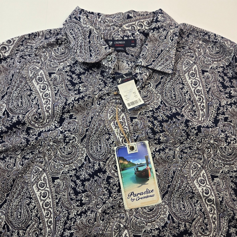 Cremieux Paradise Mens XL Navy White Paisley Print Long Sleeve Cotton Shirt NWT - Picture 3 of 10